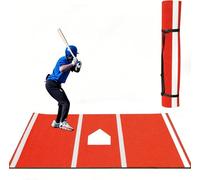 GeoDB Baseball Hitting Mat with Non-Slip Rubber Backing High-Visibility Printed Stripes Cushioned Surface Durable Indoor/Outdoor Batting Mat Portable Batting Stance Practice Mat (Red, 4' x 6')