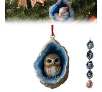 Geode Animal Decoration, 2026 New 2D Acrylic Little Forest Animals Christmas Hanging Ornament for Xmas Trees or The Rearview Mirror of Car, Cute Xmas Animal Lovers Gift Sparkly Design (Owl)