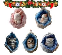 Geode Animal Ornaments, 2D Acrylic Geode Animal Ornaments for Home, Holiday Charm for Christmas Tree Wall Window Door Car Rearview Mirror Festive Party Home Decor