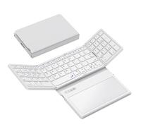 GEODMAER Foldable Bluetooth Keyboard, Portable Full Size Folding Keyboard with Large Touchpad, Numeric Keypad, PU Leather, Wireless Travel Keyboard for Windows Android Mac(White)