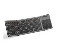 GEODMAER Foldable Bluetooth Keyboard, Portable Full Size Folding Keyboard with Touchpad, Numeric Keypad, PU Leather, Wireless TravelKeyboard for Windows Android Mac(Sync up to 3 Devices)