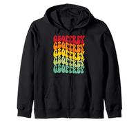 Geoffrey Rainbow Repetition Name Groovy Wavy Retro Text Zip Hoodie
