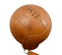 Geoffrey Vintage 12 Panel Soccer Ball 100% Cow Leather with Wooden Base | TAN | Size 5 | Retro Football Hand Stitched