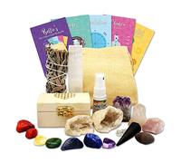 GeoFossils Bella's 18pcs Chakra Crystal Healing Kit! / Lot of Chakra tumbles, Amethyst Cluster, Raw Stones, Sage, Crystal Cleansing Spray, Metaphysical Information, Bohemian Gift Set!