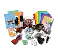 GeoFossils-Celeste's 18pc Chakra Therapy Collection -Small Healing Crystal kit, 8 Raw Chakra Stones inc Celestite-7Colorful Gemstones,Pendulum,Lava Bracelet, Rose Petals,Best Value, Gift Ready