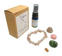 GeoFossils Libra Zodiac Crystal Set - Oregon Sunstone, Nephrite Jade, Rose Opal, Sunstone, Imperial Topaz, Crystal Cleansing Spray, Pouch & Info Card
