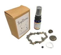 GeoFossils Sagittarius Zodiac Crystal Set - Labradorite, Crystal Quartz, Pyrite, Melanite Garnet, Crystal Cleansing Spray, Pouch & Info Card