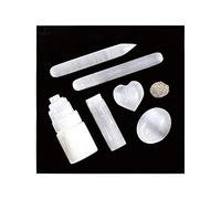 GeoFossils Ultimate Selenite Cleansing & Healing Set - 7pcs Crystal Gift Kit with Selenite Tower, Palm Stone, Charging Ruler, Heart, Desert Rose & Massage Wands