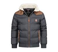 Geographical Norway Abramovitch Men Distribrands - Men's Warm Hooded Fur Coat - Men's Warm Jacket - Long Sleeve Winter Windbreaker Jacket - Men's Casual Parka (Dark Grey XL)