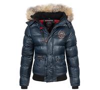 Geographical Norway Bugs Lady - Women's Comfortable Autumn Winter Warm Mid Thick Parka - Fine Coat Fake Fur Hood - Windbreaker Jacket - Elegant Women (Navy Blue M)