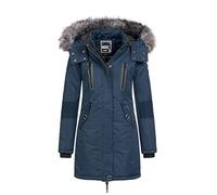 Geographical Norway Coraly Lady - Women's Autumn Winter Warm Mid Thick Parka - Fine Coat Fake Fur Hood - Windproof Jacket Long Coat - Elegant Women (Marine blue XL)