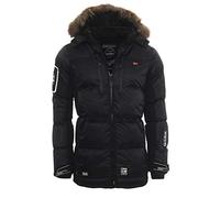 Geographical Norway Danone Men's Warm Quilted Down Jacket - Winter Coat With Long Sleeve, Windproof Fabric Quality Padding (Black, S)