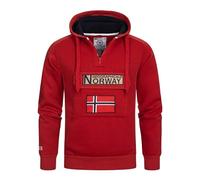 Geographical Norway Gymclass Men - Hoodie for Men Kangaroo Pocket Zip UK - Sweatshirt Logo Pullover Hoody Warm Long Sleeve - Jumpers men's Spring Summer Autumn Winter (Red XXL)