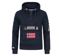 Geographical Norway Gymclass Men - Hoodie for Men Kangaroo Pocket Zip UK - Sweatshirt Logo Pullover Hoody Warm Long Sleeve - Jumpers men's Spring Summer Autumn Winter (Navy Blue L)