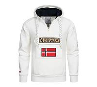 Geographical Norway Gymclass Men - Hoodie for Men Kangaroo Pocket Zip UK - Sweatshirt Logo Pullover Hoody Warm Long Sleeve - Jumpers men's Spring Summer Autumn Winter (White XXL)