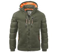 Geographical Norway Men's Quilted Jacket, Hooded Winter Jacket, Warm Lined Anorak S-7XL, Outdoor Ski & Snowboarding Hooded Jacket for Autumn & Winter - IMS Production, khaki, 3XL