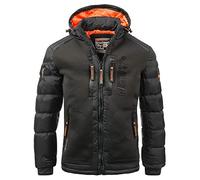 Geographical Norway Men's Quilted Jacket Winter Jacket with Hood - Lined Warm Jacket - Outdoor Ski Snowboard Hoody for The Winter/Autumn in Bundle with UD Beanie - Black, L