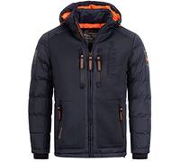Geographical Norway Men's Quilted Jacket Winter Jacket with Hood - Lined Warm Jacket - Outdoor Ski Snowboard Hoody for The Winter/Autumn in Bundle with UD Beanie - Navy, M