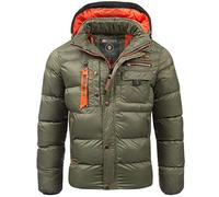 Geographical Norway Men's Quilted Winter Jacket - Lined Warm Jacket - Outdoor Jacket for the Winter/Autumn in Bundle with UD Beanie - Khaki, L