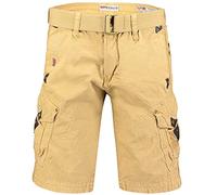 Geographical Norway Peanut Men - Men's Casual Cotton Bermuda Shorts - Men's Sport Cargo - Breathable Casual Chino - Short Shorts with Belt - Comfortable Regular Fit (L, Beige)