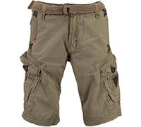Geographical Norway Peanut Pearl Men's Shorts with Belt Embroidered Cargo Shorts (Small, Mastic), Mastic, S