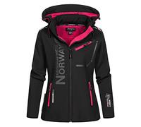 Geographical Norway Reine Lady - Softshell Jackets for Women Waterproof Outdoor Hooded UK - Windproof Rain Coats Women's - Activities Hiking Skiing Autumn Winter Spring (Black Pink S)