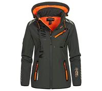 Geographical Norway Reine Lady - Women's Waterproof Outdoor Softshell Hooded Jacket - Windproof Jacket - Outdoor Activities Hiking Skiing Autumn Winter Spring (Dark grey-orange L)
