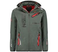 Geographical Norway Royaute Men, Hooded Softshell Jacket, Waterproof Outdoor Coat, Tactical Windbreaker, Resistant, Hiking, Ski Autumn, Winter, Spring, Dark grey red, S