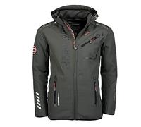 Geographical Norway Royaute Men - Men's Waterproof Softshell Hooded Jacket - Comfortable Outdoor Jacket Tactical Windbreaker - Hiking Skiing Autumn Winter Spring (Dark grey-black XXL)