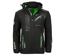 Geographical Norway Royaute Men - Men's Waterproof Softshell Hooded Jacket - Comfortable Outdoor Jacket Tactical Windbreaker - Hiking Skiing Autumn Winter Spring (Black-green L)
