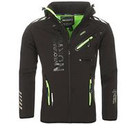 Geographical Norway Royaute Men - Men's Waterproof Softshell Hooded Jacket - Comfortable Outdoor Jacket Tactical Windbreaker - Hiking Skiing Autumn Winter Spring (Black-green L)