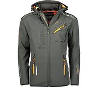 Geographical Norway Royaute Men - Men's Waterproof Softshell Hooded Jacket - Comfortable Outdoor Jacket Tactical Windbreaker - Hiking Skiing Autumn Winter Spring (Dark grey-orange 6XL)