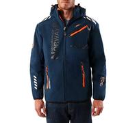Geographical Norway Royaute Men - Men's Waterproof Softshell Jacket - Outdoor Hooded Jacket - Winter Resistant Tactical Windbreaker Jacket - Outdoor Activities (Navy Blue/Orange 3XL)