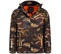Geographical Norway Royaute Men's Waterproof Softshell Jacket, Outdoor Hooded Coat, Windproof Tactical Resistant Winter Jacket for Outdoor Activities, Camo Khaki / Orange, XXL