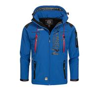 Geographical Norway Techno Men - Men's Waterproof Softshell Hooded Jacket - Comfortable Outdoor Jacket Tactical Windbreaker - Hiking Skiing Autumn Winter Spring (Royal blue-red L)