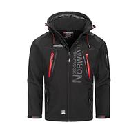 Geographical Norway Techno Men - Men's Waterproof Softshell Hooded Jacket - Comfortable Outdoor Jacket Tactical Windbreaker - Hiking Skiing Autumn Winter Spring (Black-red L)