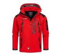 Geographical Norway Techno Men - Men's Waterproof Softshell Hooded Jacket - Comfortable Outdoor Jacket Tactical Windbreaker - Hiking Skiing Autumn Winter Spring (Red-black S)