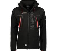 Geographical Norway Techno Men - Men's Waterproof Softshell Hooded Jacket - Comfortable Outdoor Jacket Tactical Windbreaker - Hiking Skiing Autumn Winter Spring (Black-red XXL)