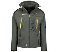 Geographical Norway Techno Men - Men's Waterproof Softshell Hooded Jacket - Comfortable Outdoor Jacket Tactical Windbreaker - Hiking Skiing Autumn Winter Spring (Dark grey-orange S)