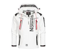 Geographical Norway Techno Men - Men's Waterproof Softshell Hooded Jacket - Comfortable Outdoor Jacket Tactical Windbreaker - Hiking Skiing Autumn Winter Spring (White-red XXL)
