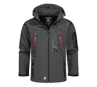 Geographical Norway Techno Men - Men's Waterproof Softshell Hooded Jacket - Comfortable Outdoor Jacket Tactical Windbreaker - Hiking Skiing Autumn Winter Spring (Dark grey-red XXL)