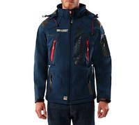 Geographical Norway Techno Men - Men's Waterproof Softshell Hooded Jacket - Comfortable Outdoor Jacket Tactical Windbreaker - Hiking Skiing Autumn Winter Spring (Marine-red 3XL)