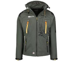 Geographical Norway Techno Men - Men's Waterproof Softshell Hooded Jacket - Comfortable Outdoor Jacket Tactical Windbreaker - Hiking Skiing Autumn Winter Spring (Dark grey-orange S)