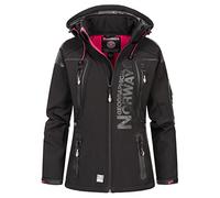 Geographical Norway Tislande Lady - Women's Outdoor Waterproof Softshell Hooded Jacket - Windproof Jacket - Outdoor Activities Hiking Skiing Autumn Winter Spring (Black-pink L)