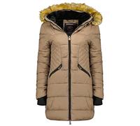 Geographical Norway Women's Quilted Jacket Winter Parka Jacket Abby Hood - Taupe, S