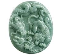 GeOinQL Jade Pendant, Jade Carved Crouching Dragon and Hidden Tiger Pendant with Twelve Chinese Zodiac Animal