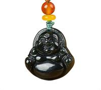 GeOinQL Jade Pendant, Small Laugh Buddha Pendant Hand-Carved Feng Shui Maitreya Amulet Wealth Necklace