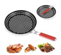 GEOKILO 12in BBQ Pan, BBQ Folding Grill Pan with Holes, Camping Frying Pan Heat Resistant Removable Handle, Non-Stick Stainless Steel Wok for Outdoor Barbecue Vegetable Fish Kabob