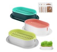 GEOKILO 3 Packs Cat Grass Planter Tray, Catnip Cat Grass Box with 15packs Seeds,Cat Snacks Supports Digestion & Immunity, Plastic Soil Free Cat Plant Planting Box for Planting Cat Grass