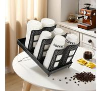 GEOKILO Cup Holder, Foldable Paper Cup Lid Holder, 6 Compartment Cup Storage Organizer, for Lounge Countertop Coffee Station Bar Restaurant Cup Organization Mobile Coffee Trailer Coffee Shop